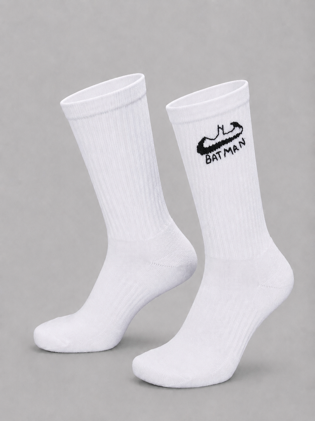 White socks with Batman embroidery