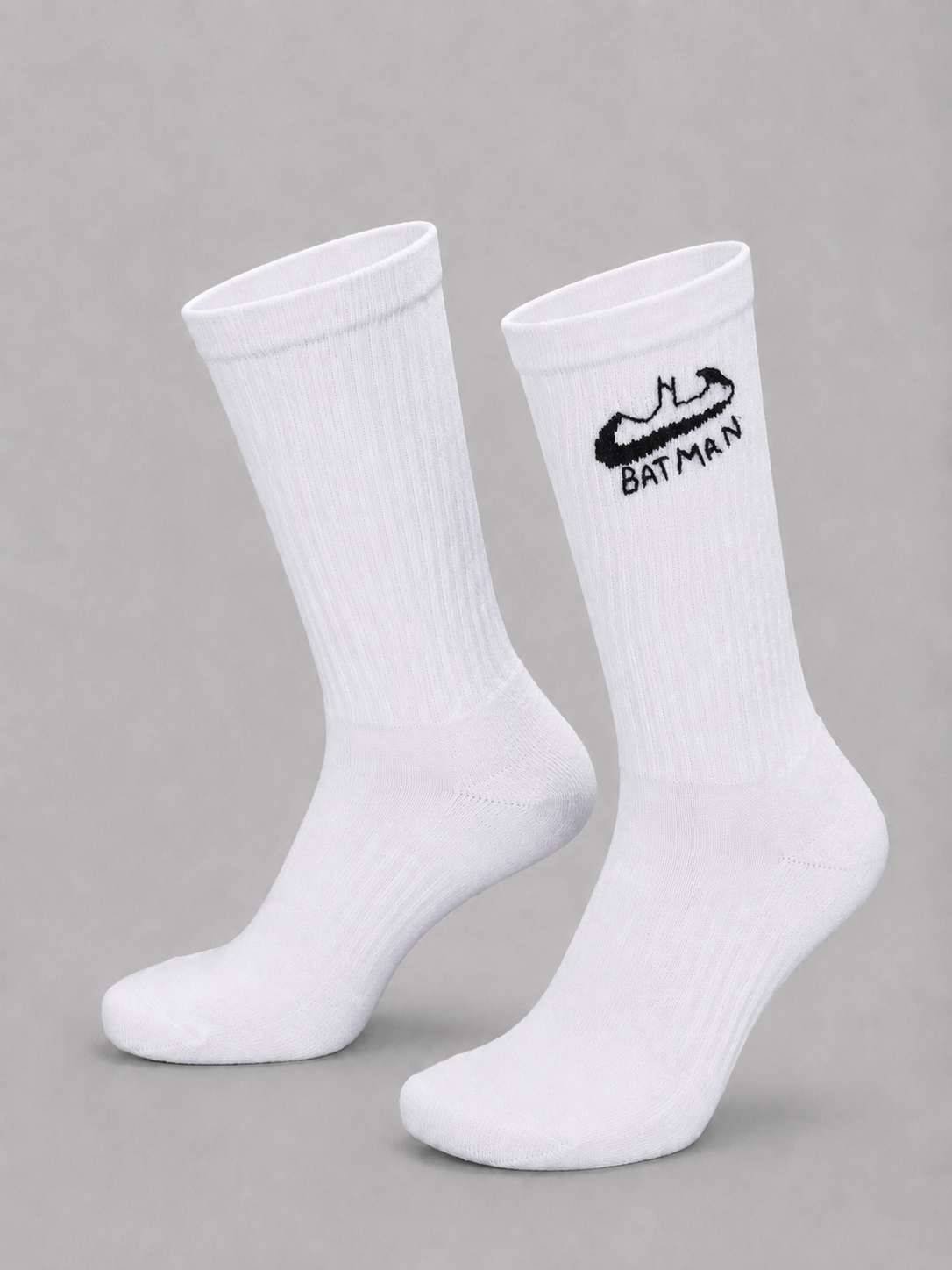 White socks with Batman embroidery